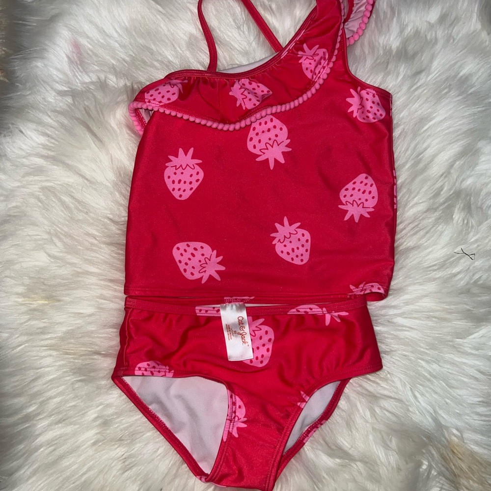 Cat & Jack Strawberry Print Kids Swim Set - Red 2 piece 5T never worn